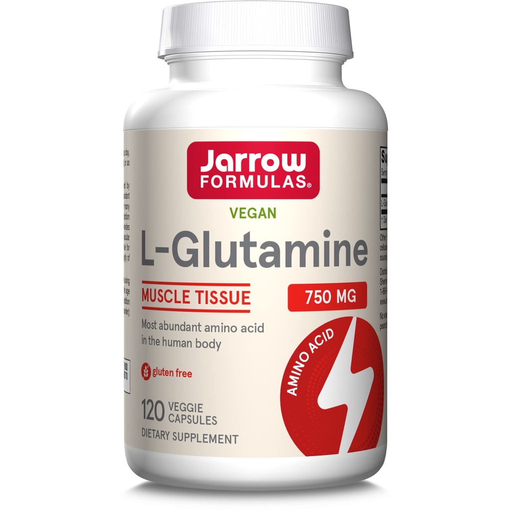 Jarrow Formulas® L-Glutamina 750 mg, Suplemento dietético, Imune e Apoio Músculo, 120 Cápsulas Veggie, até 120 dias de fornecimento