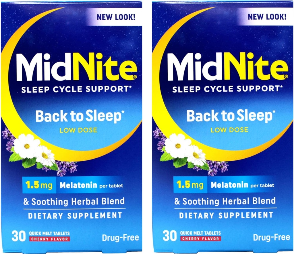 Ajuda ao sono Midnite para insônia ocasional, 30 comprimidos de cereja mastigáveis (Pacote de valor de 2)