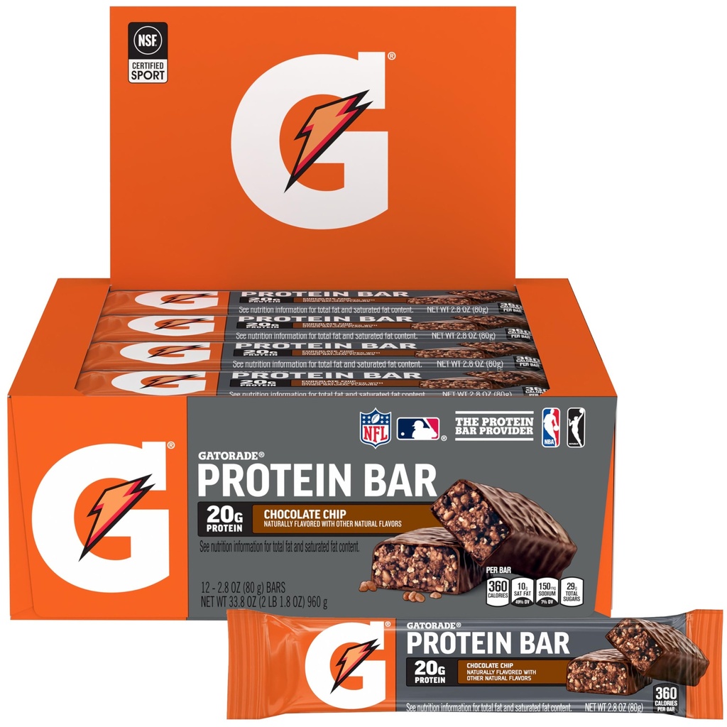 Gatorade Whey Protein recuperar barras, Chip de chocolate, 2.8 onça (Pacote de 12)