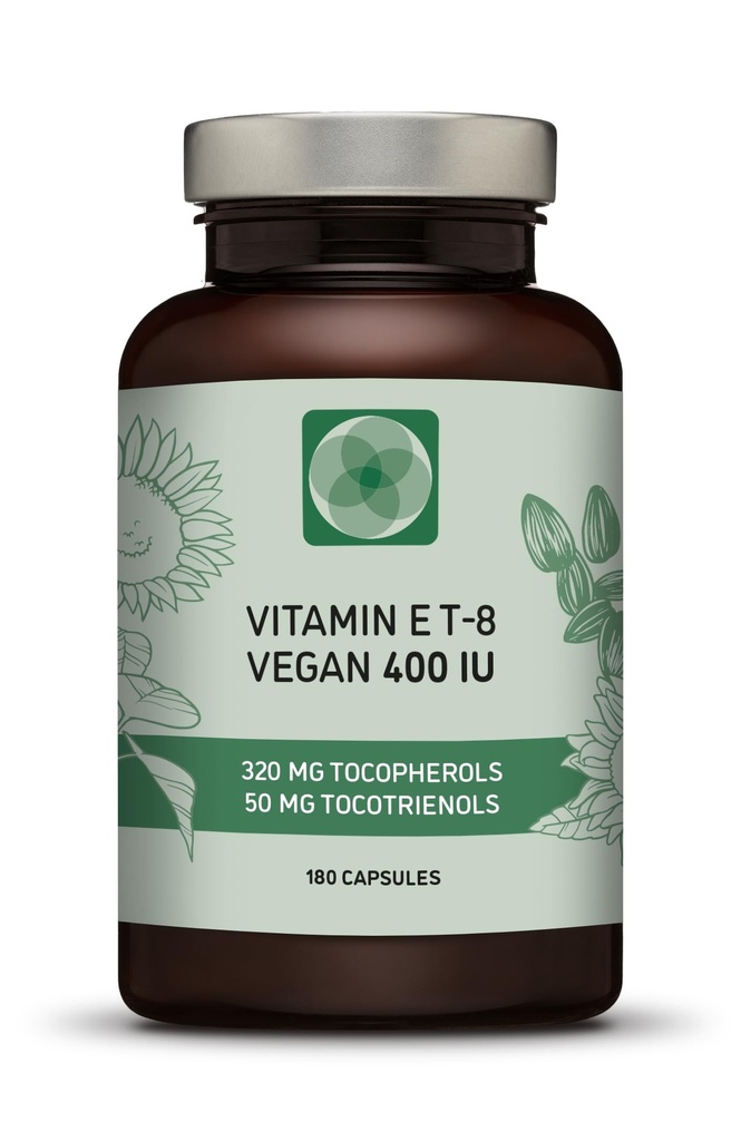 Vitamina E - Todos os 8 tocoferóis + tocotrienóis 400 UI Vegan - Alpha Tocoferol/Tocotrienol + Beta Tocoferol/Tocotrienol + Gamma Tocoferol/Tocotrienol + Delta Tocoferol/Tocotrienol (180)