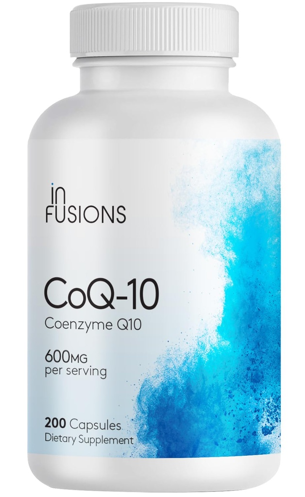 Infusions Maximum Strength Pure CoQ10 600mg 200 Capsules High Absorption Gluten Free Non-GMO