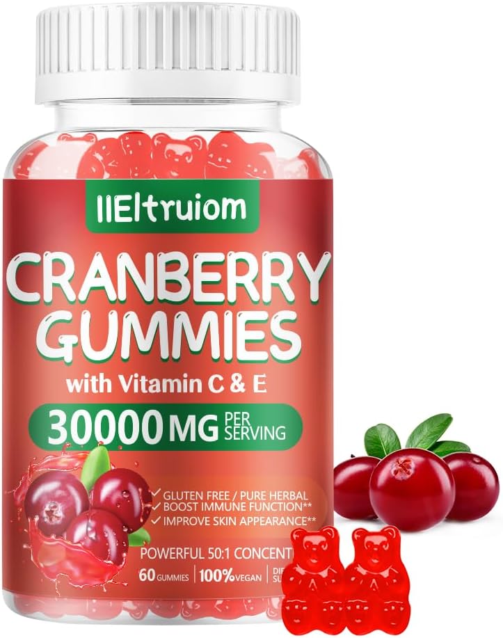 Cranberry Gummies Urinary Tract Health for Women & Men, 50X Concentrate Extrac, Vitamina C & E, Cranberry Gummies for Women with Hibiscus to Support Immune, 60 Condes