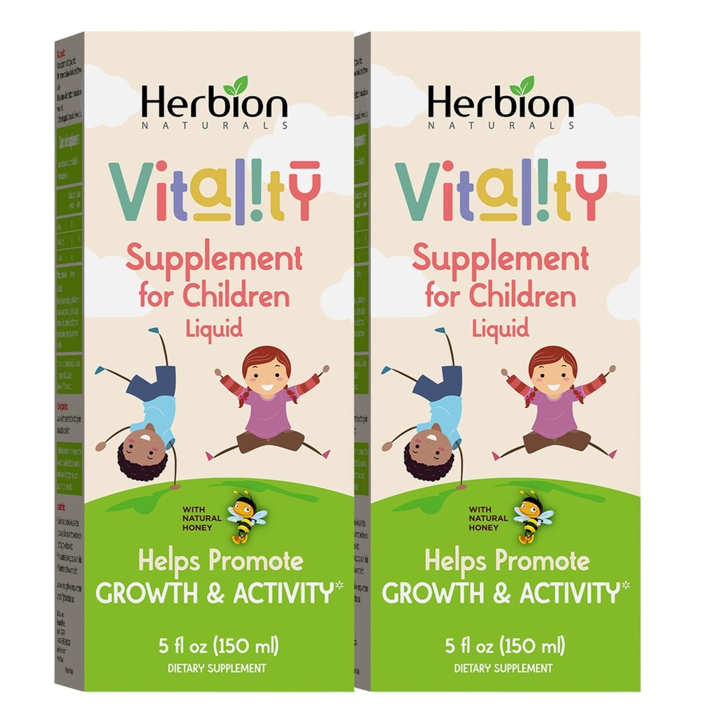 HERBION Naturals Vitality Supplement for Children, Promove o crescimento e apetite, Alivia a fadiga, melhora o desempenho mental e físico, para crianças 1 ano e acima, 5 Fl Oz (Pacote de 2)