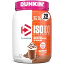 Dymatize x Dunkin' Mocha Latte ISO100 Whey Protein Powder, 95mg Cafeína, 25g de proteína, 5,5g BCAAs, 120 Cal., Gluten Free, 1g Fat, 1g Sugar, 3g Carb (20 Servões)
