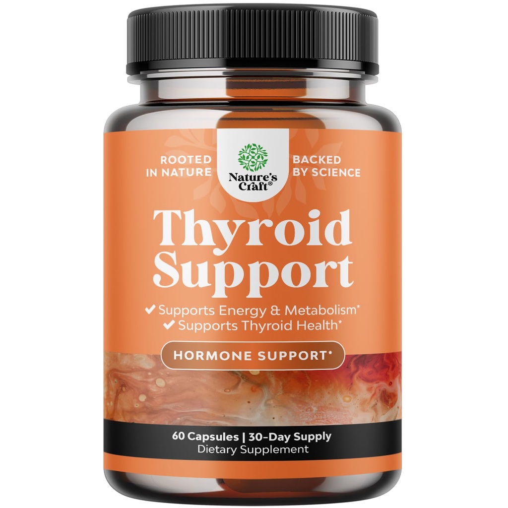 Complexo de suporte de tireóide de ervas - Potent Kelp Iodine Suplemento com L Tyrosine, Bladderwrack, Selênio e Puro Ashwagandha para equilíbrio hormonal - Mood & Energy Dietary Pills - 60 Contagem