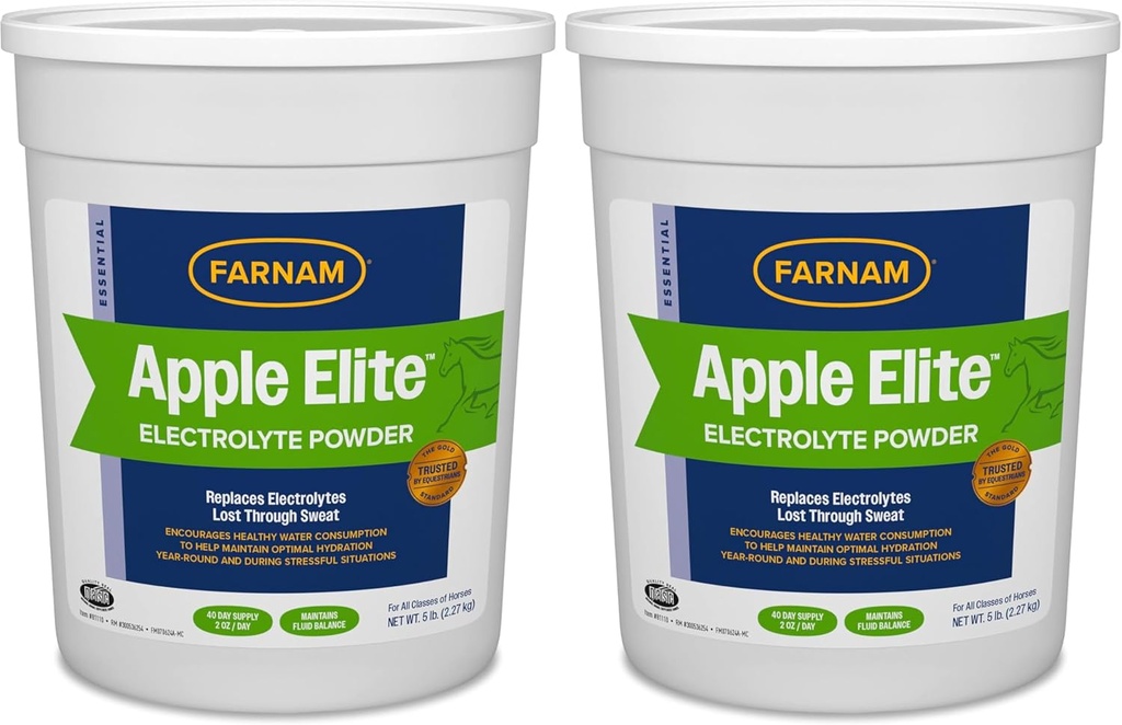 Farnam Apple Elite Horse Electrolyte Powder, substitui os minerais perdidos no suor durante o exercício, o tempo extremo e condições estressantes, 5 libras, 40 dias de fornecimento (Pacote de 2)