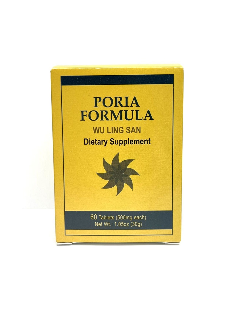 Fórmula Poria - Wu Ling San Herbal Supplement Ajuda a promover o sistema urinário e fortalece o baço 60 comprimidos 500mg/cada feito nos EUA