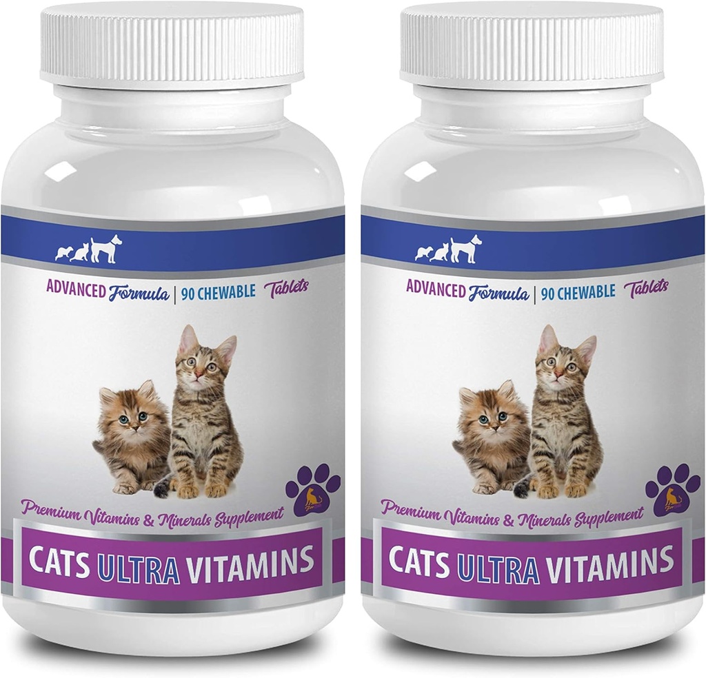 cat Wellness Treats - Ultra Vitaminas para Gatos - Fórmula de Minerais e Vitaminas Saudáveis - Mastiga - Cálcio para Gatos - 2 Garrafas (180 Doces)