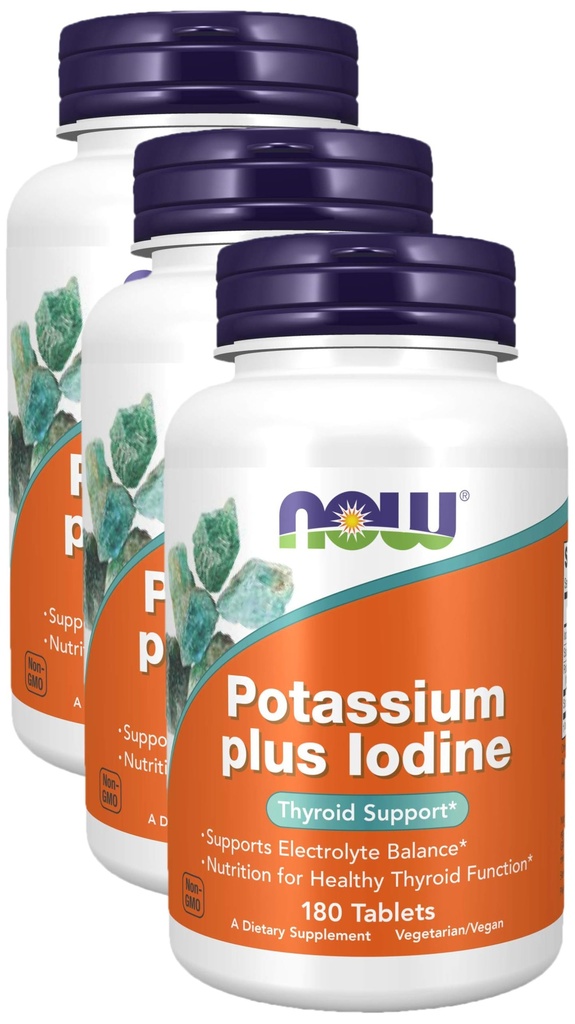 Now Foods Potássio Plus Iodo, 180 Comprimidos (Pacote de 3)