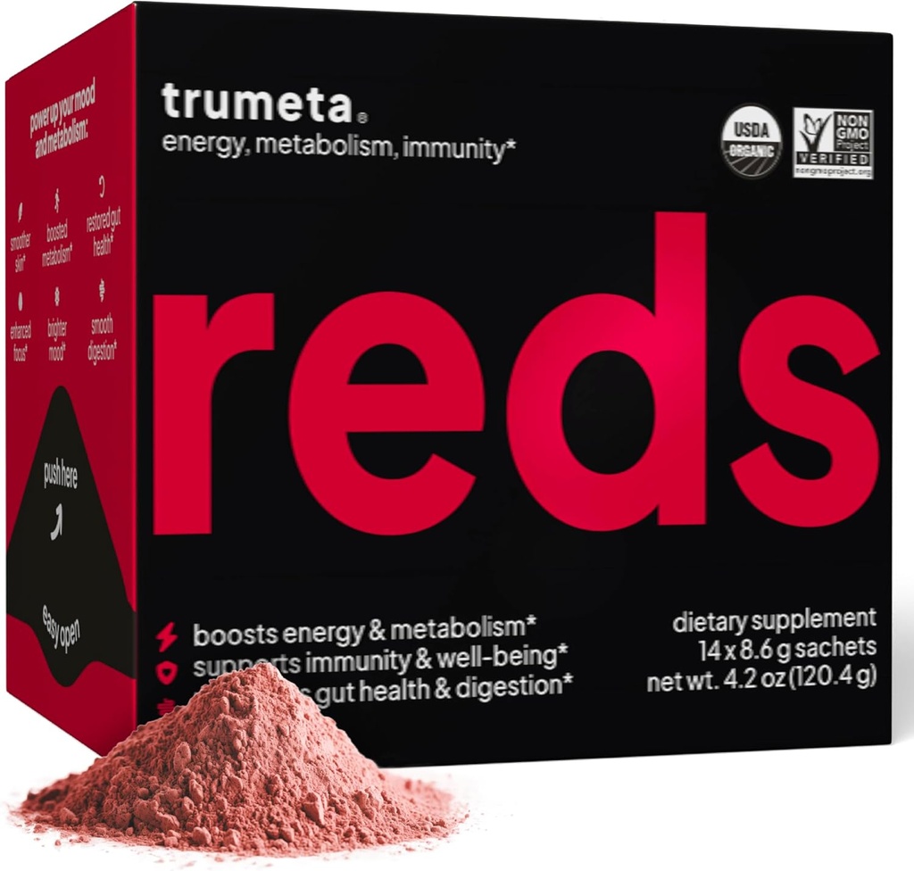 Superfood Reds Powder Packs - para suporte imunológico e memória I Reds Superfood Powder Antioxidants Polifenóis Misturar com Acai Berry orgânico, Goji Berry, Romã - 14 saquetas