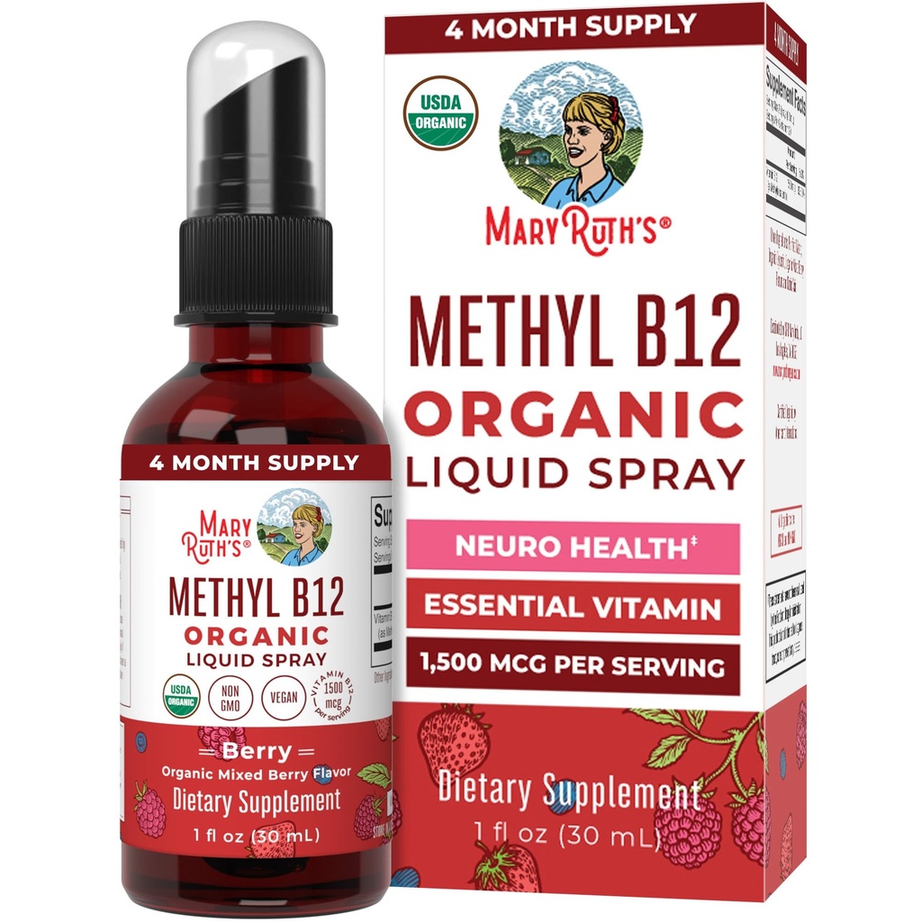 MaryRuth Orgânicos Vitamina B12 Spray Líquido Vegan, Non-GMO, Gluten-Free USDA Suplemento Orgânico !"Energia e suporte do sistema nervoso