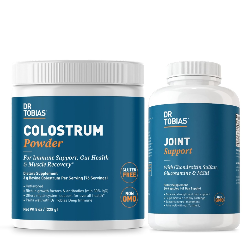 Dr. Tobias Suporte Conjunto Suplemento e Colostrum Powder - Suporta Mobilidade Conjunta, Saúde Cartilagem e Função Imunitária - Não-GMO