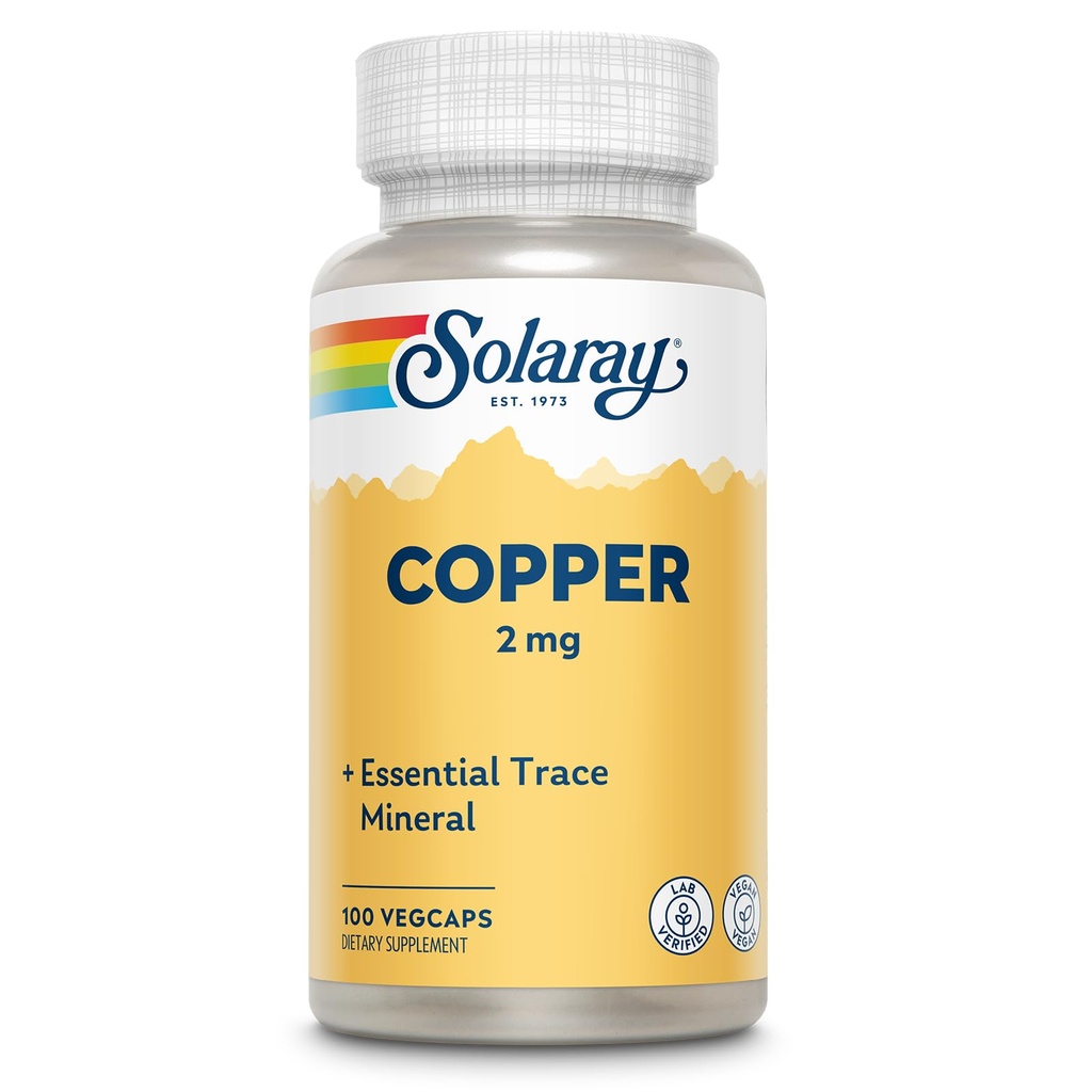 Solaray Copper 2 mg □ Formação saudável de células sanguíneas vermelhas, Imune e Nerve Function Support