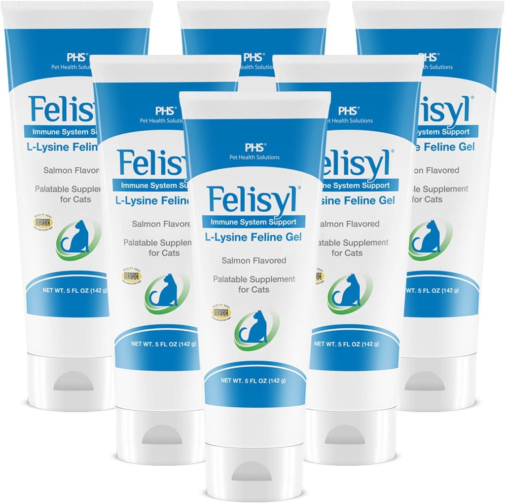 L-Lysine Gel para Gatos (5 onças) – Suporta Imune, Respiratório e Saúde Ocular. Facilidade Espirrando, Nariz Runny e Olhos Aguados. Saboroso sabor de salmão - Made in The USA (6 Pack)