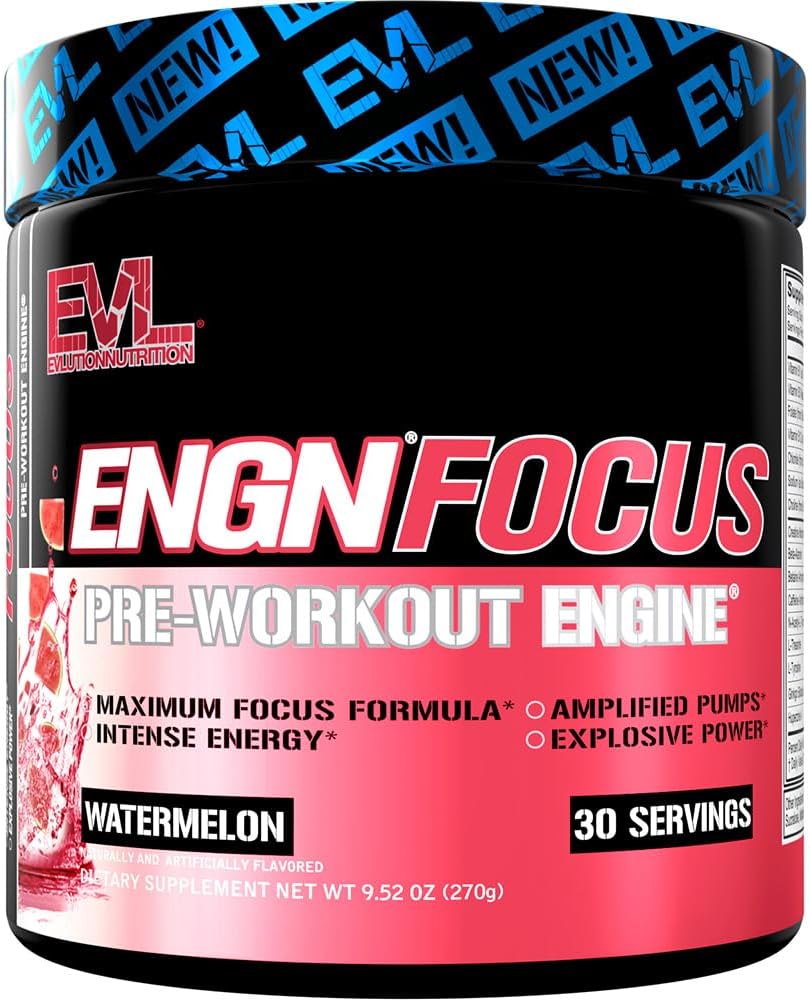 Evlution Nutrition ENGN Focus - Pré-treino intenso com Creatina - Fórmula de Foco Máxima - Pó pré-treino para energia duradoura - com Beta-Alanine & Cafeína - 30 Servings - Melancia