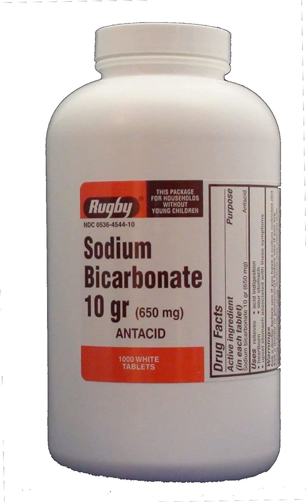 BÍCARO DE SÓDIO RUGBO 10GR TAB BÍCARBONATO DE SÓDIO-650 MG Branco 1000 COMPRIMIDOS UPC 305361047108