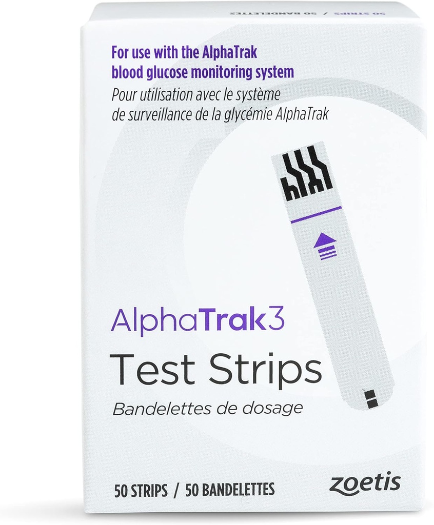 AlphaTrak 3 tiras de teste para uso com sistema de monitoramento de glicose sanguínea AT3 para gatos, cães e cavalos, 50 contagem