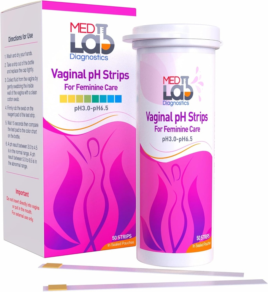Tiras de teste de ph vaginal para mulheres (50 cnt). Vaginose bacteriana BV e Tiras de teste de infecção de levedura. Teste de pH feminino para Saúde Vaginal, Acidez e Alcalinidade. Tiras em Bolsas Seladas