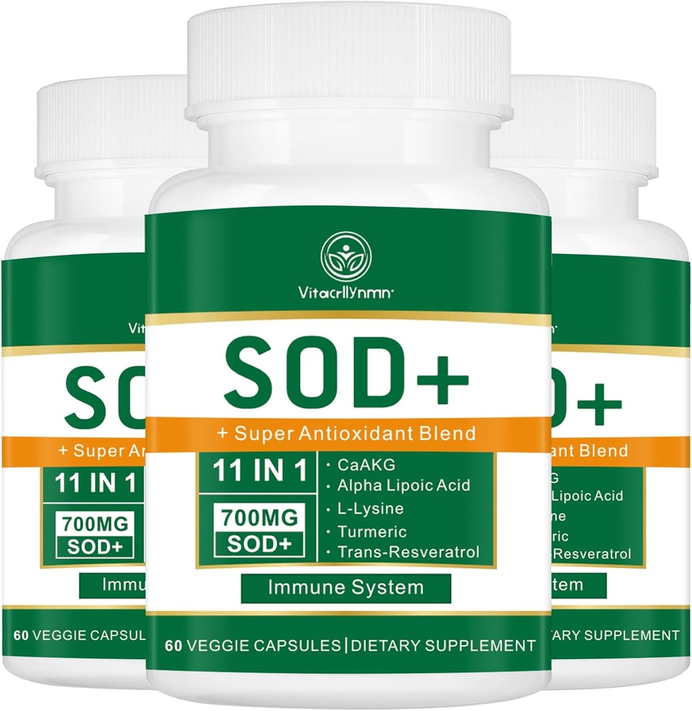 700MG Sod Superóxido Dismutase Supplement - Suplemento antioxidante de alta potência para saúde celular - 180 Cápsulas