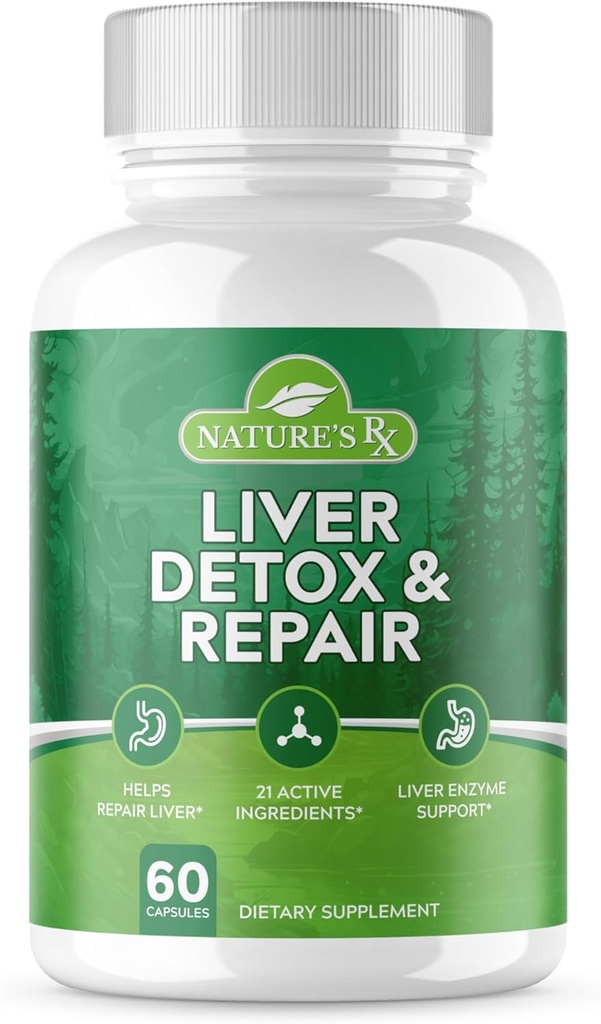 O RX da natureza é RX #1 RATED Premium Liver Cleanse & Detox Otimize a função do fígado, Reparar Enzimas Fígados Ultra Dosed Formula w/ 21 Poderosos Ingredientes 3rd Party Tested + EUA Made - 60 Cápsulas
