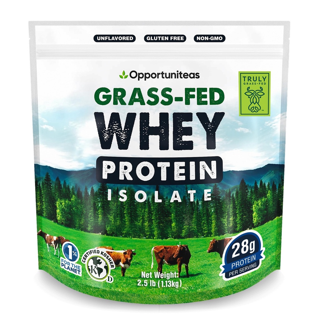 Opportuniteas Whey Feed Whey Isolate Protein Powder - Sem sabor 28g Protein Powder Sem Adoçantes Artificiais, Vacas sem Hormonas, Não OGM - 2,5 libras