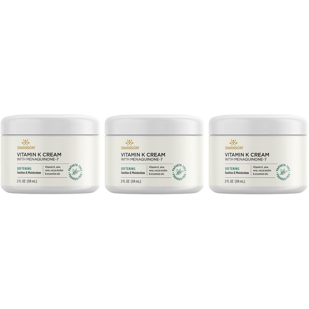 Swanson Vitamina K Creme com Menaquinone-7 - Creme para ajudar a minimizar a aparência de círculos escuros sob os olhos - Creme tópico para ajudar a nutrir e iluminar a pele - (2 Fl Oz) (3 Pack)