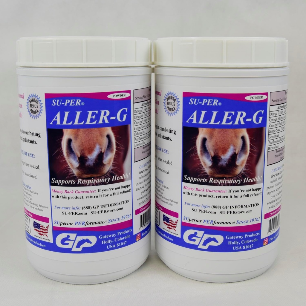 SU-PER Aller-G Suporte respiratório para cavalos - Cavalo Suplemento de Alergia Pó para Sistema Imune Saudável e Suporte Pulmão - Combate Alergias e Poluentes Ambientais - 2,5 Libras, (2 Pack)