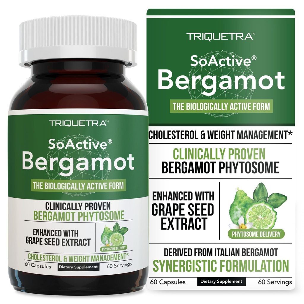 SoActive Bergamot: 2.5X mais eficaz, Citrus italiano Bergamot Phytosome - Clinically Validated - Melhorado com extrato de sementes de uva - Suporta Cholesterol & Weight Management (60 Cápsulas)