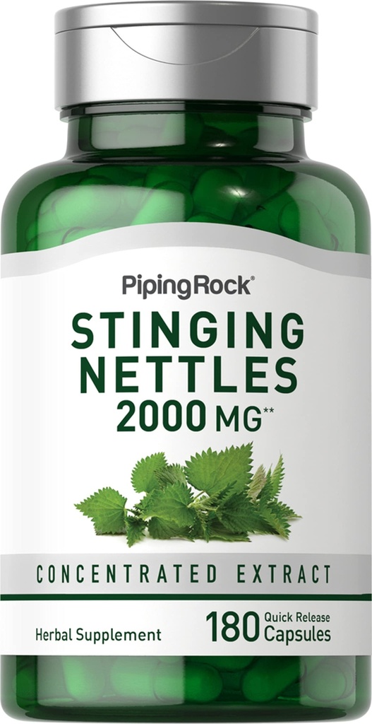 Piping Rock Stinging Nettle Cápsulas 2000 mg 180 comprimidos Extrato de Folha Concentrado Não-GMO e sem glúten Suplemento de ervas