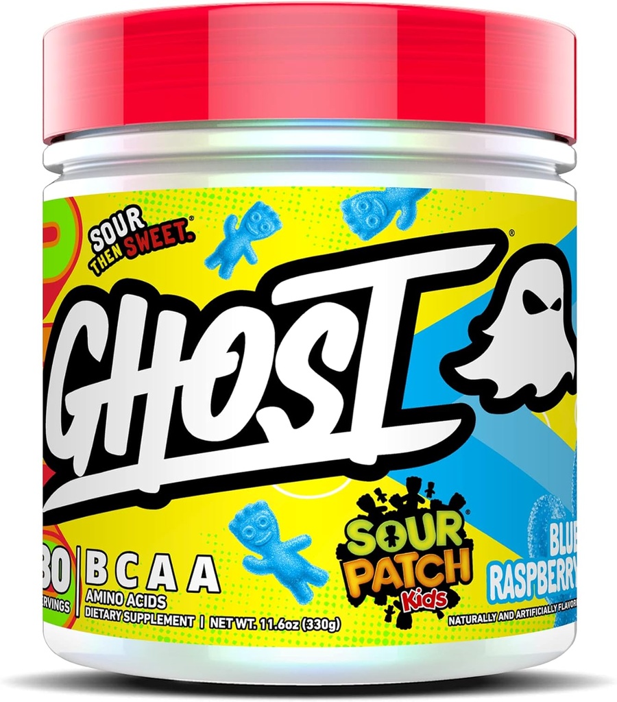 GHOST BCAA pó Aminoácidos Suplemento, Azedo Patch Crianças Framboesa Azul - 30 Servings - Açúcar-livre Intra, Post & Pré-treino Amino pó & Recuperação Bebida, 7G BCAA