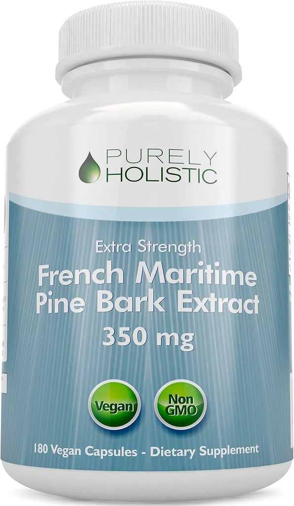 Puramente Holistic Pine Bark Extract 350mg 180 Vegan Cápsulas 95% Proanthocyanidins - Francês Maritime Pine Bark Extract - Não OGM & Pesticida Suplemento antioxidante gratuito
