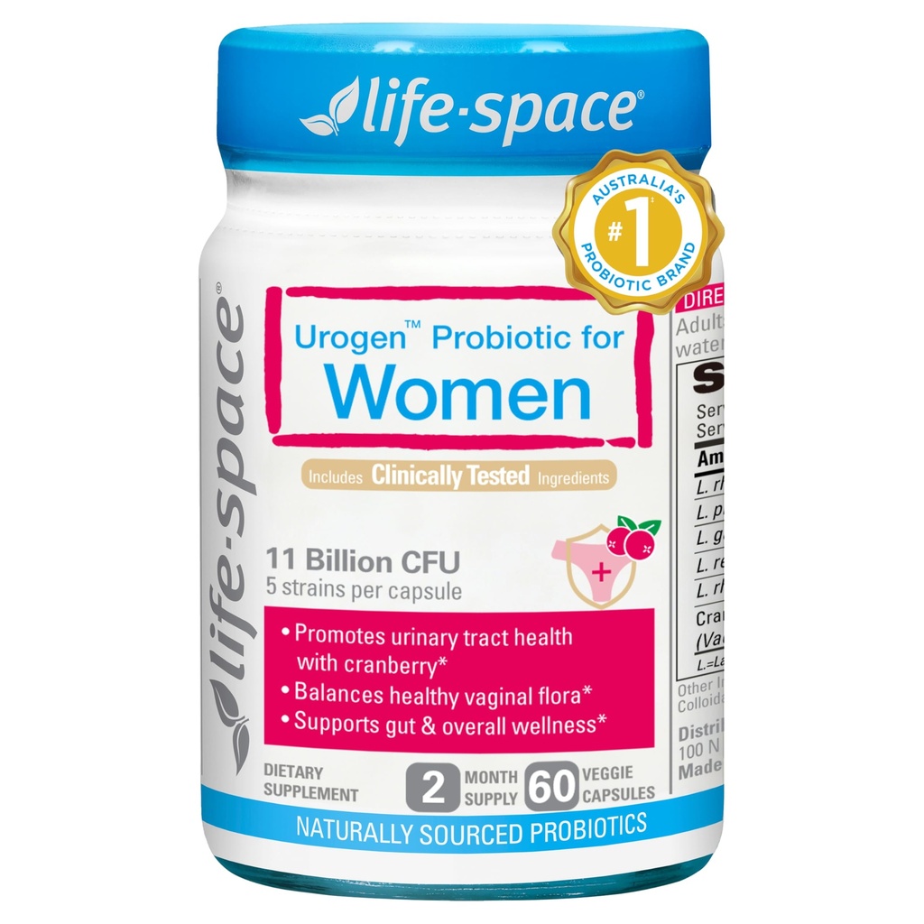 Life-Space Urogen Probiótico com Cranberry para a Saúde do Trato Urinário, Probiótico da Mulher com Lactobacillus rhamnosus &reuteri. para Saúde Vaginal, 11 bilhões de UFC por cápsula, 2 meses de serviço-60 cápsulas