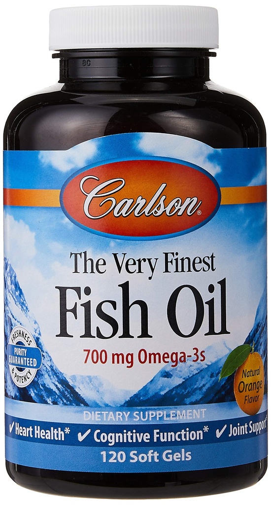 Carlson O mais fino óleo de peixe Laranja 120 + 30 Softgels, 700 mg (Pode ser mastigado)