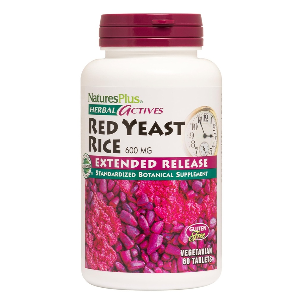 NaturezasPlus Herbal Actives Red Levedura Arroz, Extended Release - 600mg, 60 Tablets Vegan - Suplemento de ervas - Suporte de colesterol - Vegetariano, Sem glúten - 60 Servings