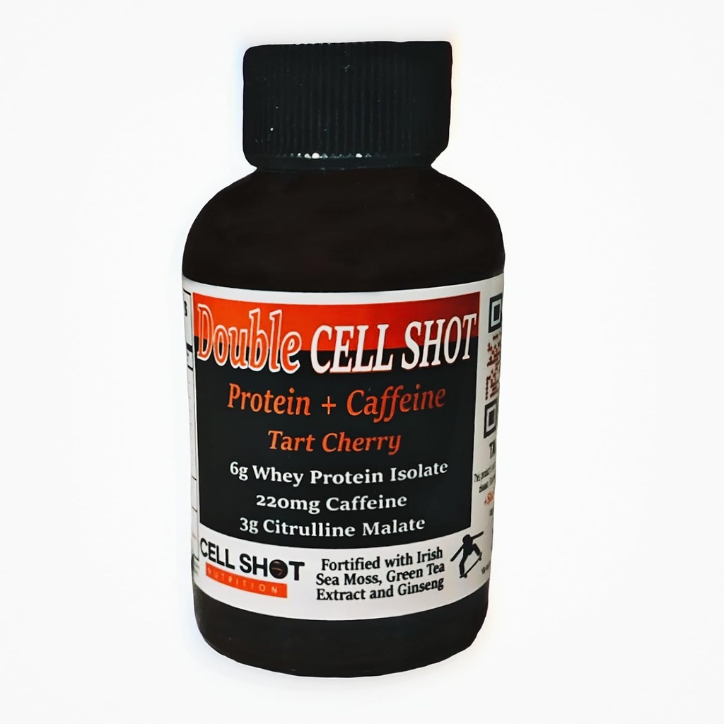 Tart Cherry Punch - 4 Pack - Proteína + Cafeína - Tiro de Célula Dupla - BCAAs com Cafeína, Nootropics, Cacao, Sea Moss, Ginseng, Whey - Acorde e Foco