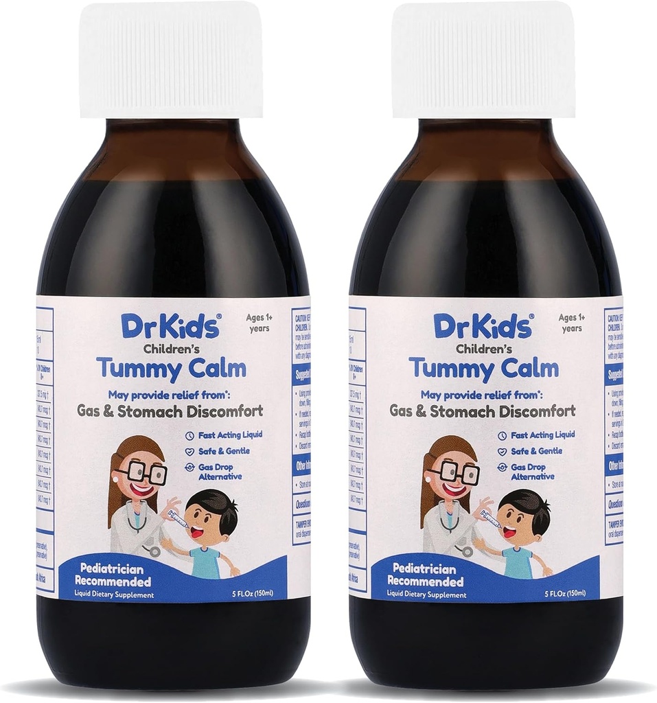 Amortecimento Dr. Crianças alívio de gás e apoio estômago irritado, gotas de gás alternativa para recém-nascidos e crianças, solução oral segura e gentil, alívio natural da constipação, 5 Fl Oz (Pacote de 2)