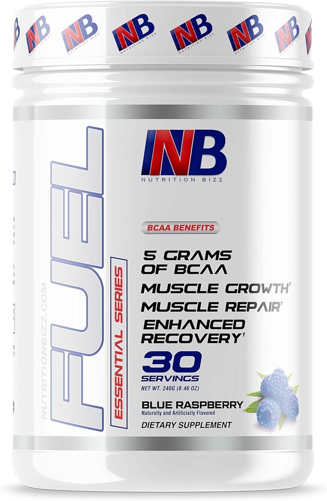 BCAA Pó, 5 gramas de BCAAs Aminoácidos, pós-treino de recuperação de bebida para construção muscular, recuperação, e resistência, 30 Servings (framboesa azul)