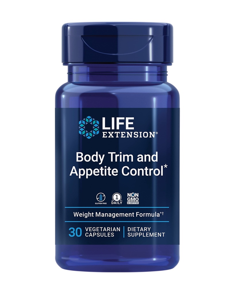Extensão de vida Corpo Trim e controle de apetite, Lemon Verbena, Hibisco, Peso Saudável, Promove Saciedade, Gestão de Peso, Gluten Free, Non-GMO, 1-Daily, Vegetarian, 30 Cápsulas