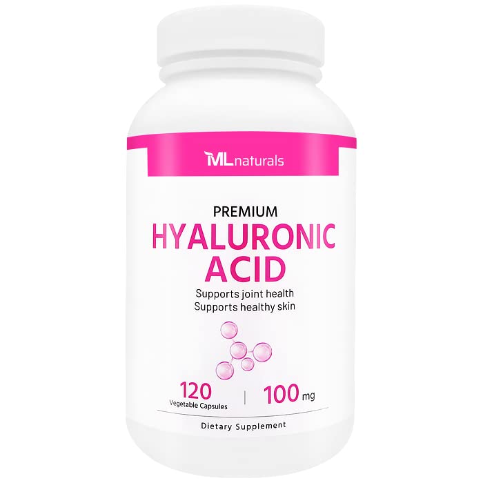 ML Naturals Ácido Hialurônico Premium 100 mg 120 Cápsulas Vegetais, Um por Dia (4 Mês de Fornecimento), Qualidade Premium, NSF-Certificado & cGMP-Compliant.