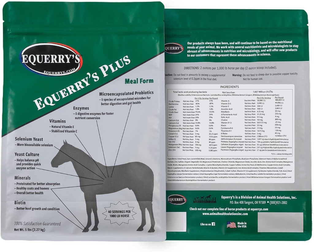 Ecerry's Plus Horse Supplement - Suporte melhorado com probióticos para digestão, vitaminas e minerais - Made in USA - 5 lb