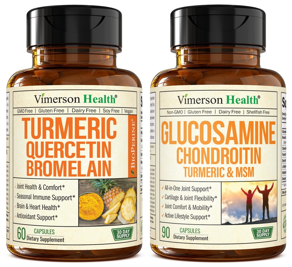 Quercetina com Bromelaína e Curcumina Cúrmica & Glucosamina Condroitina HSH e Suplemento de Suporte Conjunto Cúrmico