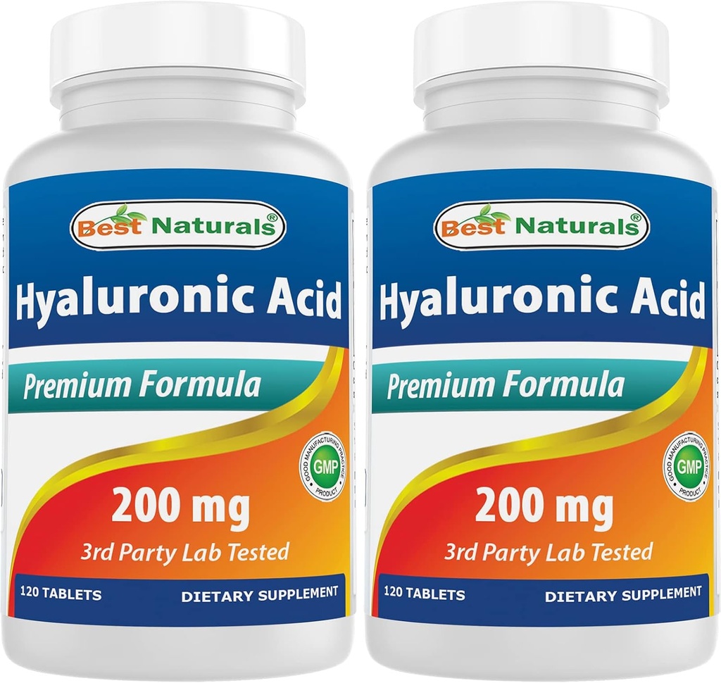 Melhor Naturals Ácido Hialurônico 200 mg 120 Comprimidos (Não-GMO, Gluten Free) - Promove a pele saudável jovem e saudável Função conjunta (120 Contagem de 2)