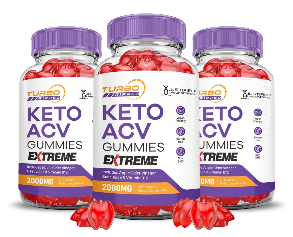 (3 Pack) Turbo Ripped Keto ACV Gummies Extreme 2000MG Turbo Ripped Keto Gummies Apple Cider Vinagre Formulado com suco de beterraba de romã B12 Vegan Non GMO 180 Gummys