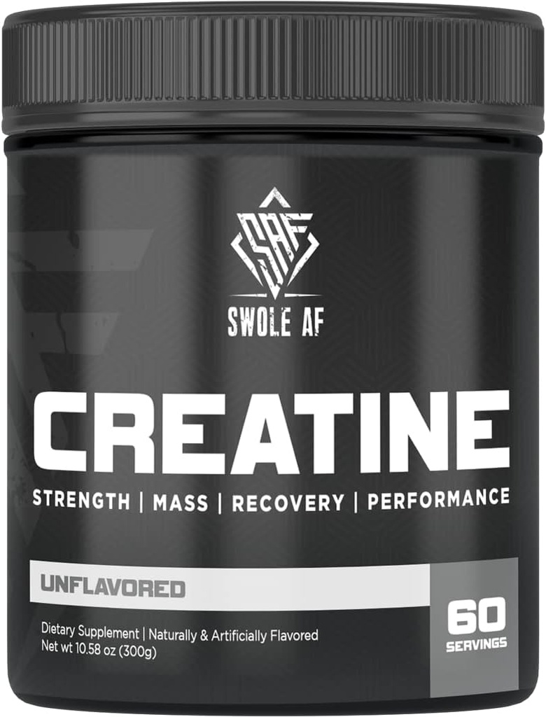 Swole AF CREATINE Mono , antes e pós-treino para o músculo ganhar resistência e recuperação , suplemento dietético para melhorar o desempenho da força e crescimento muscular