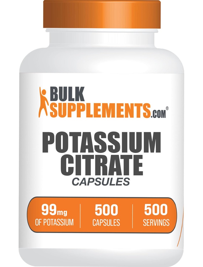 BulkSupplements.com Cápsulas de Citrato de Potássio - Suplemento Mineral, Citrato de Potássio 99mg - Glúten Grátis, 1 Cápsula por Serviço, 500 Count (Pack of 1)