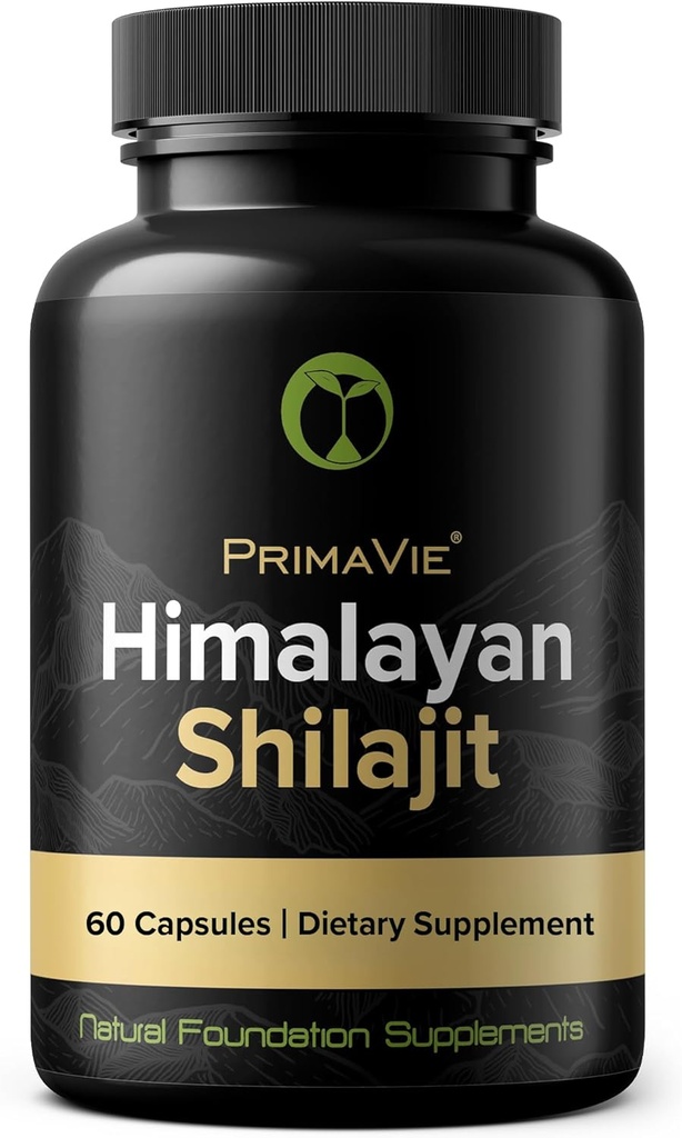 Cápsulas Shilajit Alta Força Purificada Primavie Shilajit Colhida a 10.000 pés das montanhas do Himalaia Rico em Ácido Fulvico & Trace Minerals 3a Parte Testada 100% Natural Made in the USA (60)