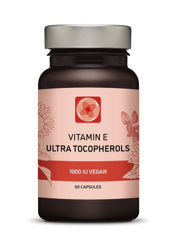 Vitamina E 1000 UI Ultra Tocoferol 450mg Vitamina E Vegan – Todos os 4 tocoferóis - Alpha Tocoferol + Beta Tocoferol + Gama Tocoferol + Delta Tocoferol – Único d Alfa (60)