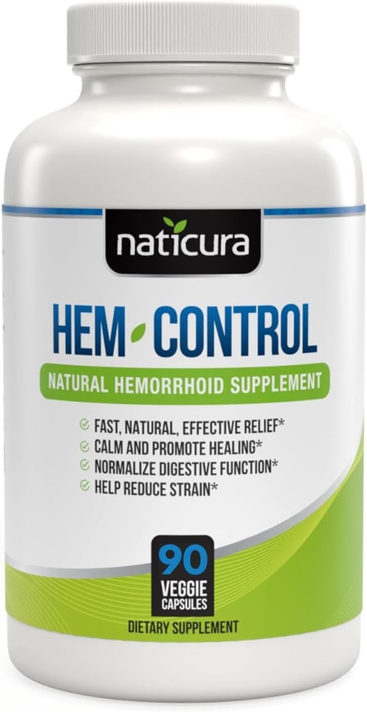 Hem-Control - Suplemento de tratamento de hemorróidas eficaz rápido - Fórmula poderosa para promover alívio de sintomas, encolhimento de hemorróidas, Desconforto de facilidade - 90 Cápsulas Vegan - Made in USA