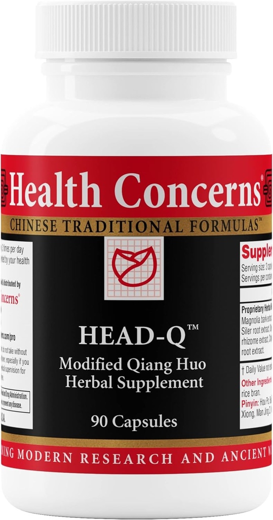 Saúde Preocupações Head-Q – Suplemento de ervas para tensão & Sinus Cefaleia Suporte – Qiang Huo Fórmula de ervas chinesa com Magnolia, Chaste Tree, Turmérica – Suporte Circulação – 90 Cápsulas