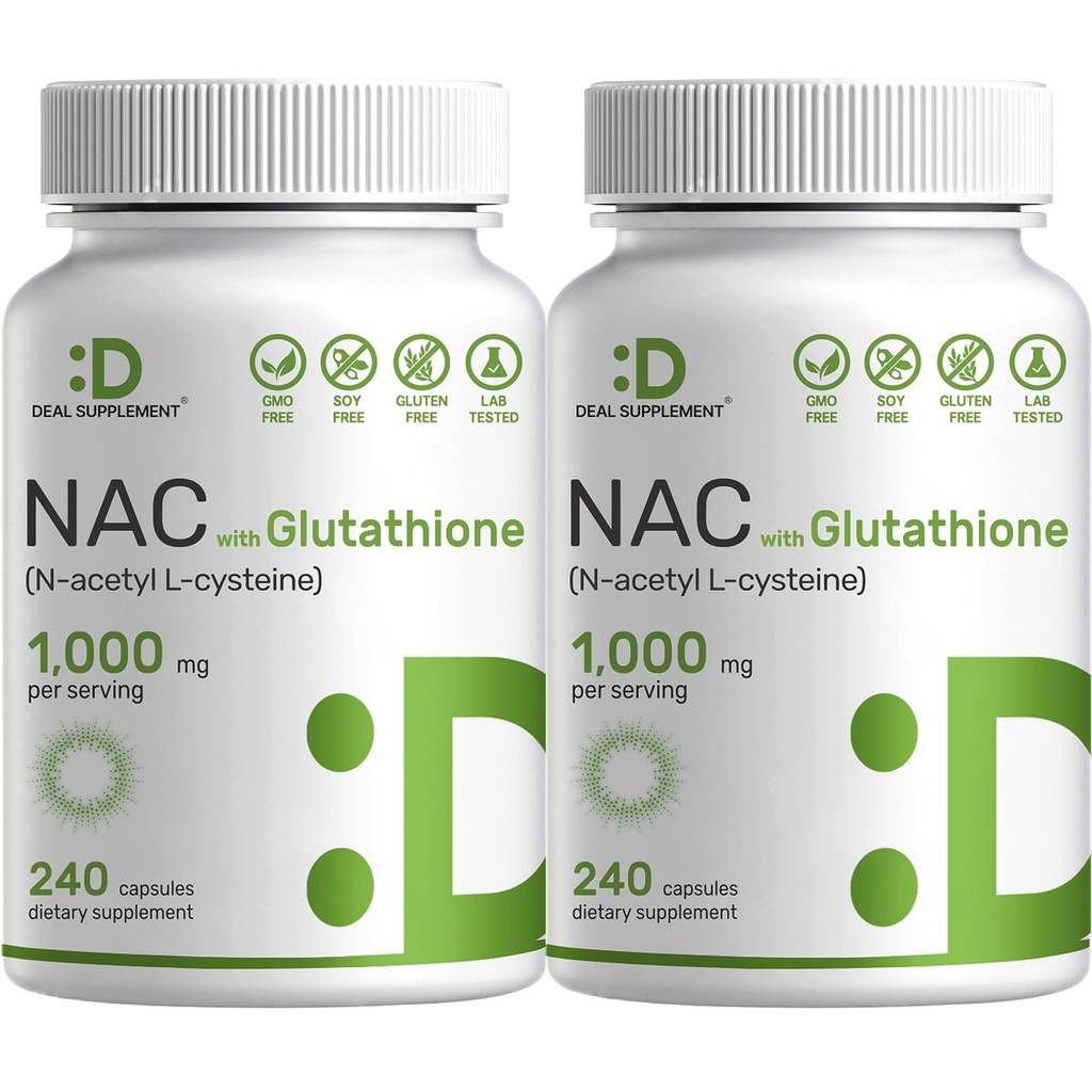 2 Embalagem Suplemento NAC (N-Acetil Cysteine) 1. 000 mg Servindo com Glutationa Reduzida, 480 Cápsulas